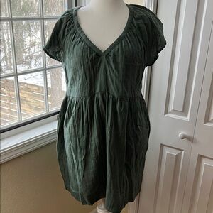 Old Navy Sage Green Gathered V-Neck Dress